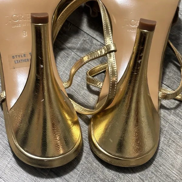 J CREW‎ Y2K Wedding Ruffle Gold & Cream Slingbacks High Heels Shoes Women Sz 8 - Image 6