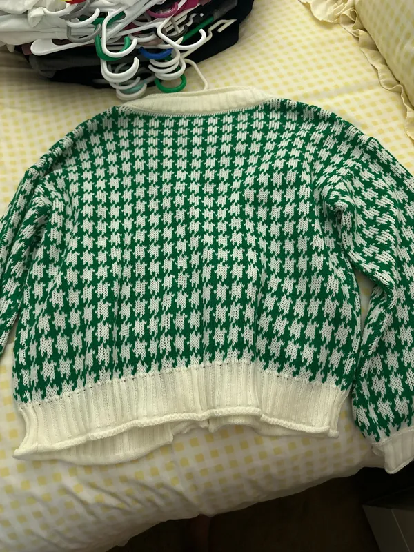 Green Houndstooth Cardigan Size L - Image 2