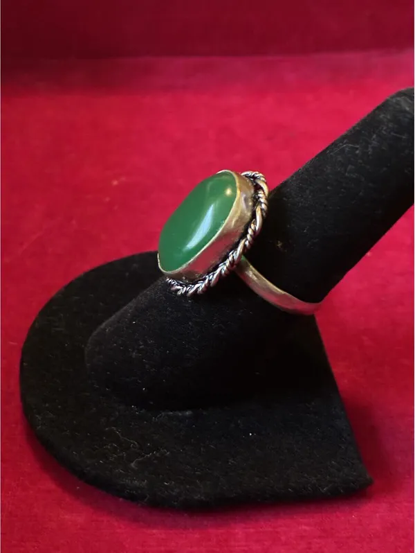 Silver Green Onyx Statement Ring Boho Rope Trim Sz 7.5 - Image 3