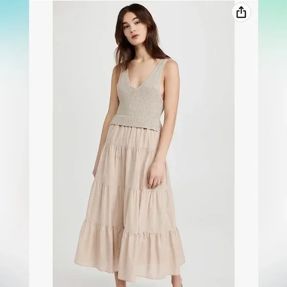 Versona Cream Tiered Midi Skirt Size S 100% Cottow - Image 2