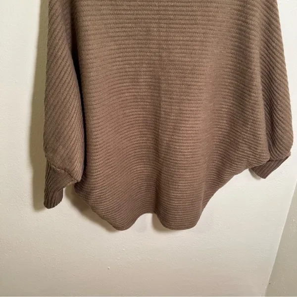 Women's One‎ Size Open Front Circle Cardigan Sweater Brown Ribbed Short Sleeve - Image 7