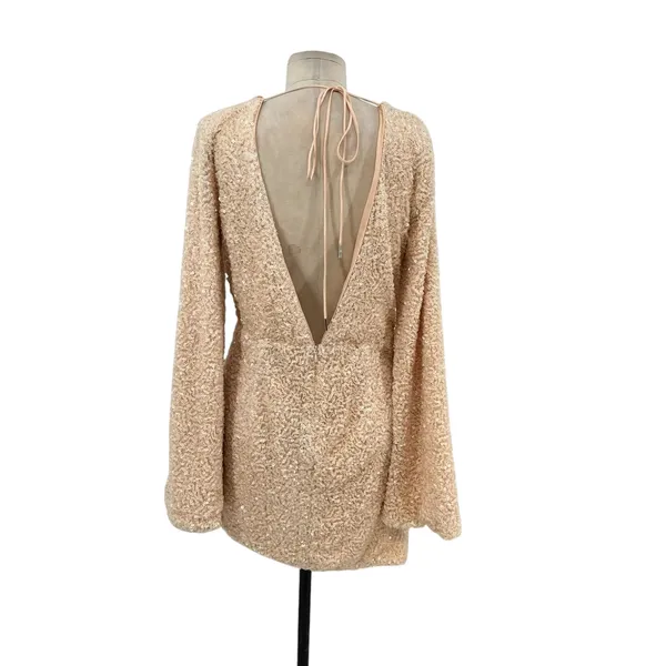 Michael Costello‎ x Revolve Valerie Dress Mini Long Sleeve Sequin Ivory Medium - Image 8