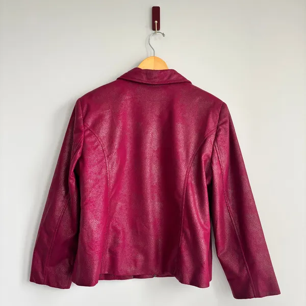 Vintage Kim Rogers Jacket 12P Red Wine Merlot Faux Leather Snakeskin Whimsygoth - Image 3