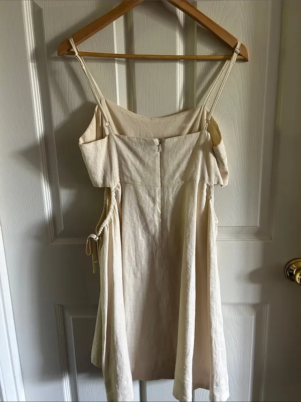 1.State Womens Linen Cut Out Tie Detail Scoop Neck‎ Mini Dress in Oatmeal Sz Med - Image 7