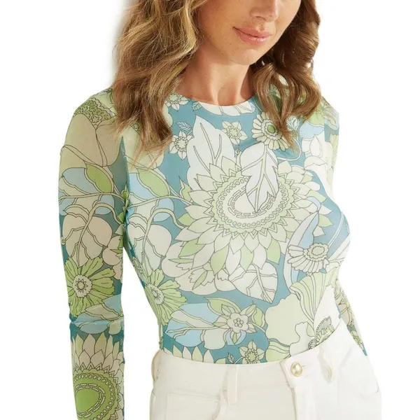 NWT Guess Women's Merielle Printed Bodysuit W2YP35KBAH2 XS Floral Print Blue - Image 3