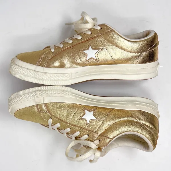 Converse One Star Metallic Gold Egret Leather Low 161589C Skate Sneaker 7 - Image 3