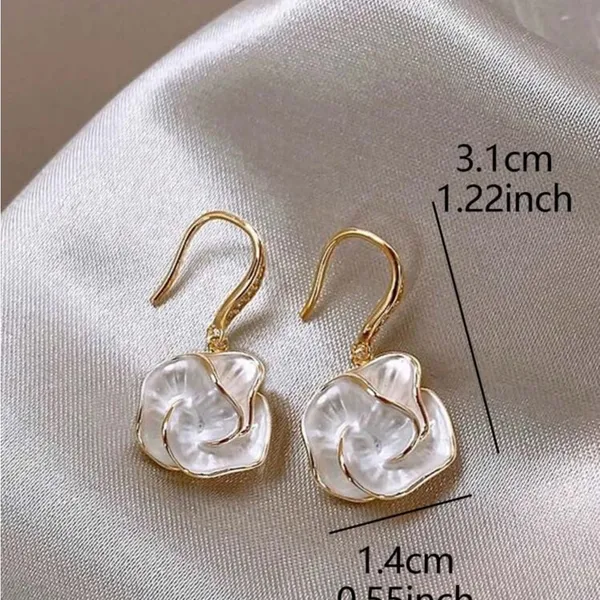 Gold and White Floral Earrings - Image 5