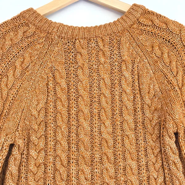 Abercrombie & Fitch Womens Brown Cable Knit Raglan Crew Neck Sweater Small - Image 4