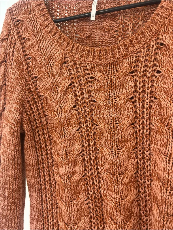 EUC Free People Medium Cable Knit Cotton Acrylic Sweater Burnt Orange - Image 3