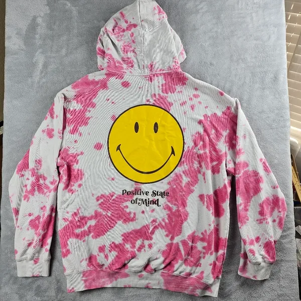 H&M Smiley Collaboration Positive Pullover Hoodie Women's Size Large Tye Dye - Image 15