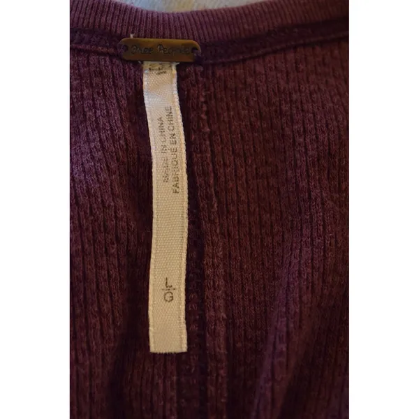 Free People Henley Thermal Women Large Purple Waffle Knit Contrast Cuff - Image 5