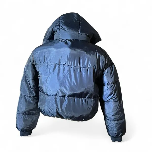 CISONO‎ Navy Blue Puffer Jacket Hooded Cropped Zip Up Women's Size S - Image 2