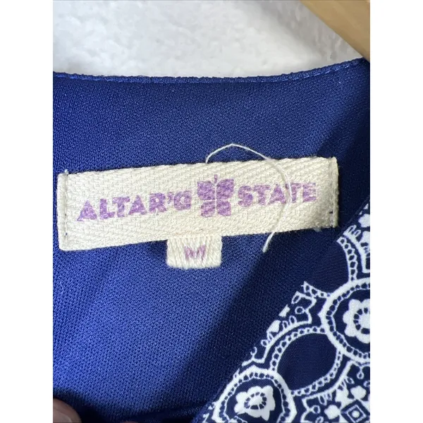Altar'd State Medium Dress Fit & Flare Sleeveless Pleated Blue vintage lined - Image 6