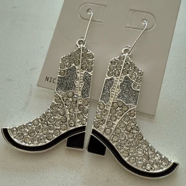 Nordstrom Leith Cowboy‎ Boot Drop Earrings - Silver Tone - NWT - Image 4