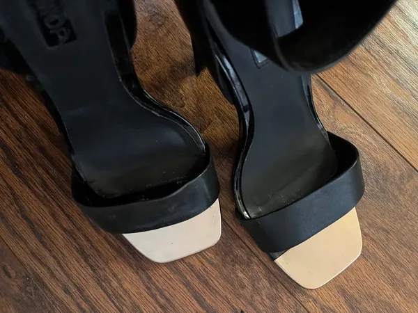 Topshop Black High-Heel Ankle-Strap Sandals with Metallic Toe Accent - Image 13