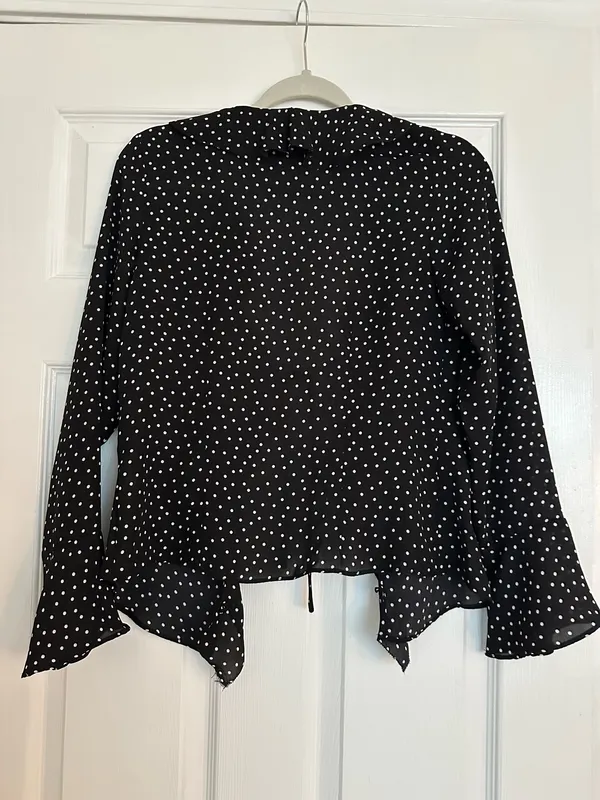 Polka dot ruffle tie front top Black Size XS - Image 2
