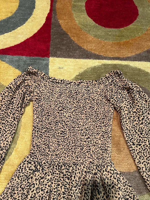 Bardot Leopard Print Animal Print Ruffle Mini Dres Off The Shoulder Smocked XS - Image 2