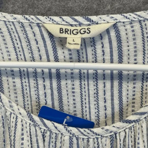 BRIGGS Linen Blend Midi Dress L Blue Striped Flutter Sleeve Belted NWT Coastal - Image 6