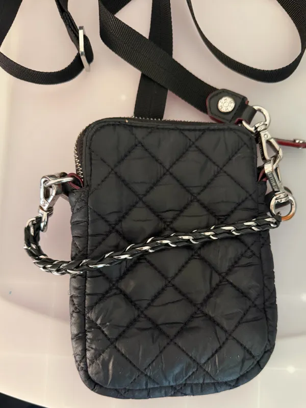 MZ WALLACE Black Quilted Crossbody Messenger Bag with Silver Hardware - Image 2