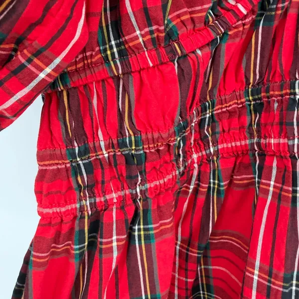Old‎ Navy Tartan Plaid Mini Dress Womens Medium Red Smocked Puff Sleeve Holiday - Image 7