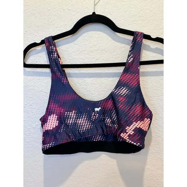 Goldsheep Womens Pink Navy Abstract Dot Scoop Neck Sports Bra Size L - Image 3