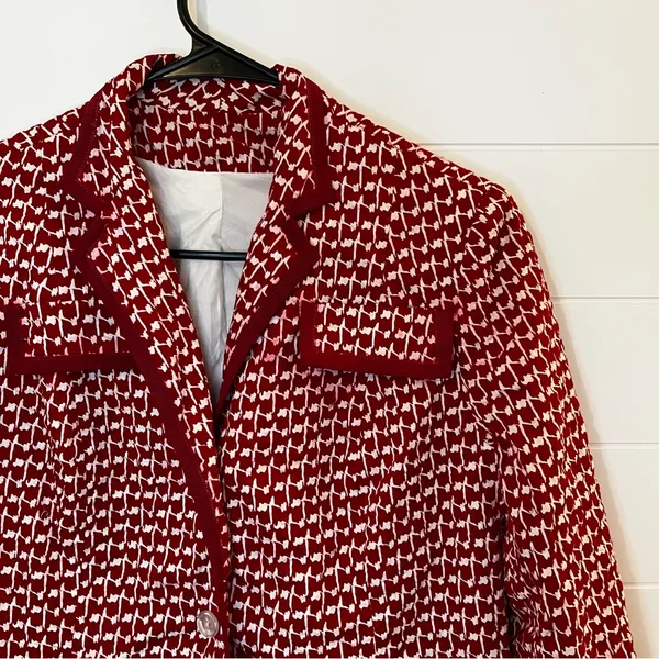 Women’s Red Patterned Women's Blazer Vintage Retro M-L Button Accents Handmade - Image 6