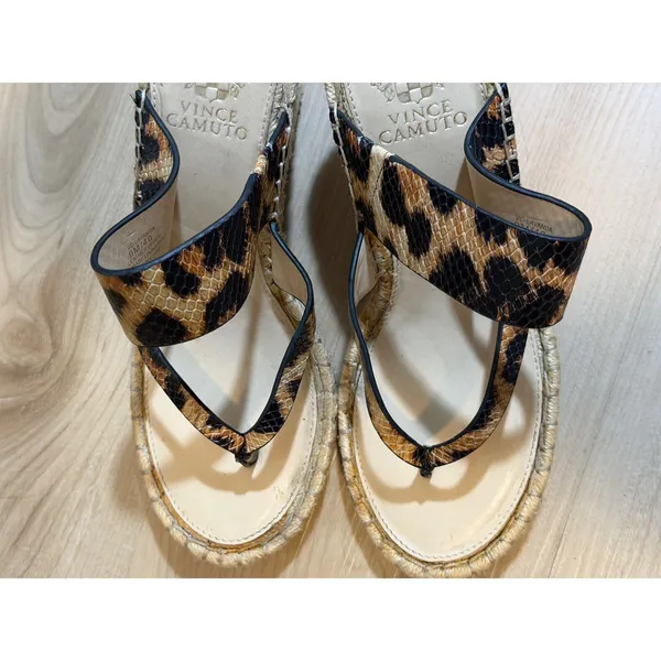 Vince Camuto Lavanda Leopard Wedge Sandals 9M Womens Animal Print Espadrille - Image 5