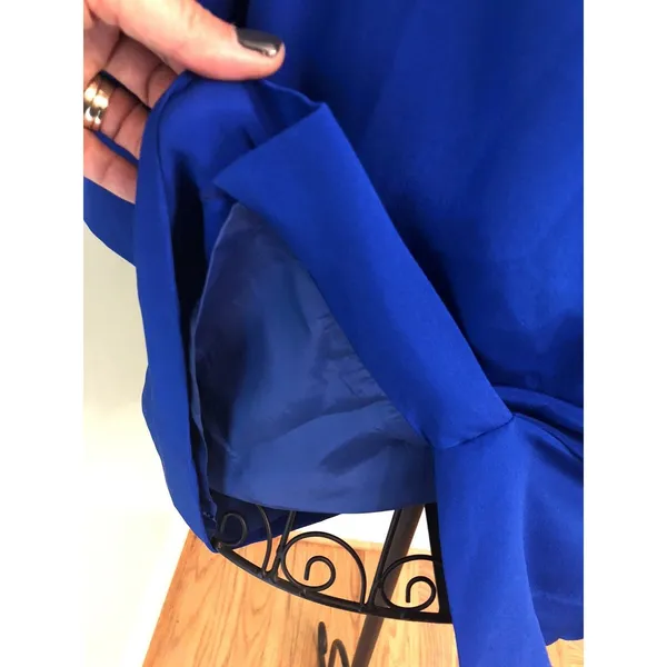 Silk Dress Morton Myles Electric Blue‎ V Neck Sequin Lined sz 12 Long Sleeve - Image 4