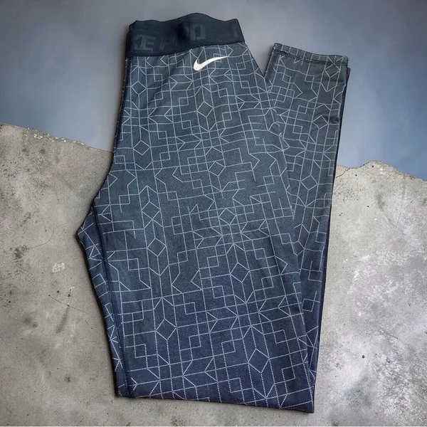 Nike Pro Compression Leggings Size M Geometric Print Black Gray - Image 4