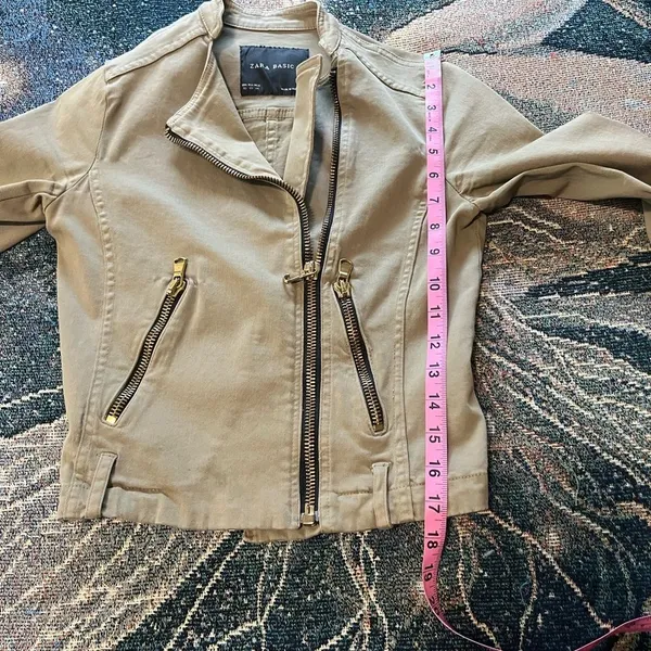 Zara BASIC Tan Cargo Utility Jacket XS Full Zip Asymmetrical Y2K Streetwear - Image 12