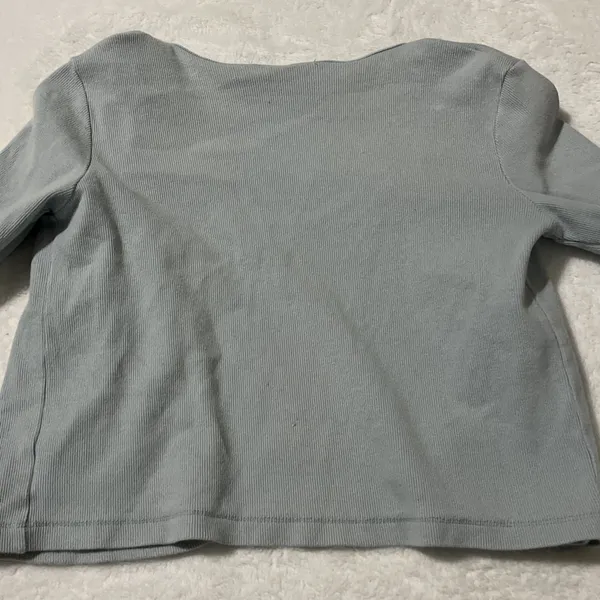 Brandy‎ Melville Paige Light Blue Ribbed Button Down V-Neck Cropped Cardigan - Image 5