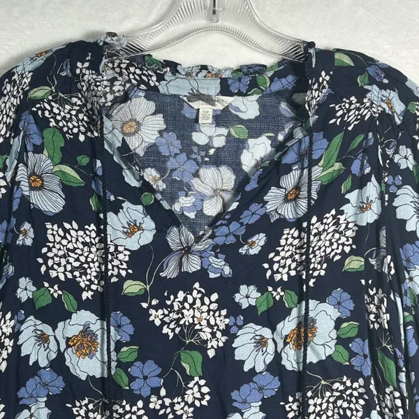 Lucky Brand Navy Floral Print Tassel V Neck Long Sleeve Blouse Women's‎ Small - Image 9