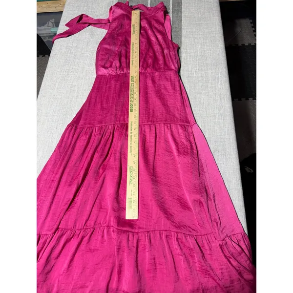 Sam Edelman Womens Pink Satin Tiered Halter Neck Maxi Dress Size 4‎ Boho Chic - Image 2