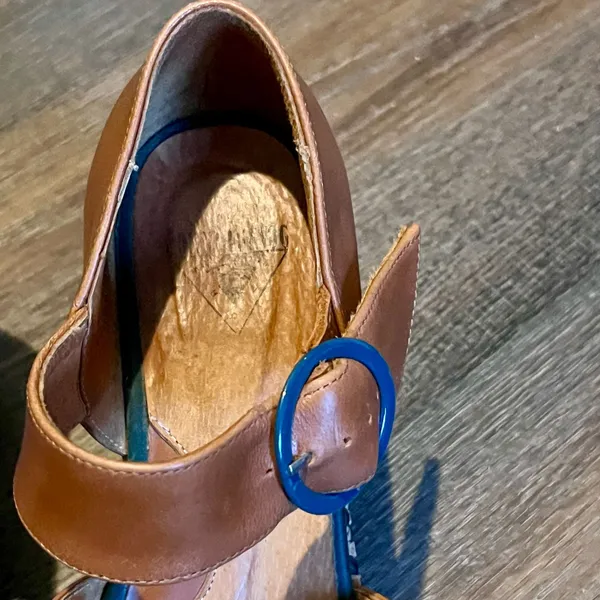 John Fluevog Ana Rita Leather Platform Mary Jane Heels Size 7 Brown Tan - Image 5