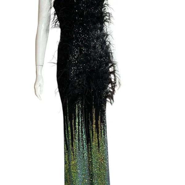 Unbranded Elegant Sequined/Feathered Black and Green Women's Jumpsuit G#8 - Image 5