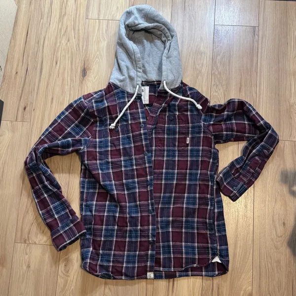 Vans Blue & Maroon Plaid Hooded Shacket • Small Pre-owned In great condition! - Image 4