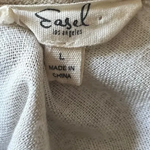 Easel Los Angeles Tan Paisley‎ Linen Blend Tie Shoulder Jumpsuit L EB41030 - Image 7