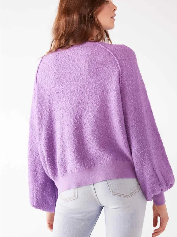 Free People Found My Friend Textured Pullover Sweatshirt Lilac Purple Small - Image 3
