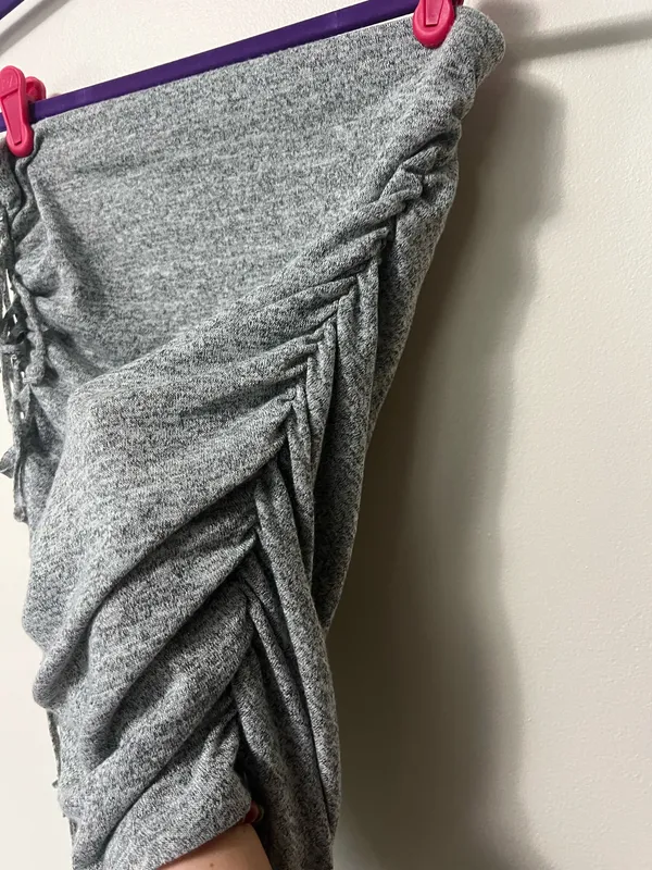 Express Asymmetrical Ruched Fringe Skirt - Image 3