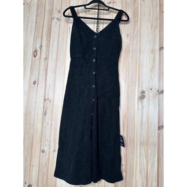 NWT Lulus Certainly the Sweetest Black Corduroy Button-Front Midi Dress Size S - Image 2