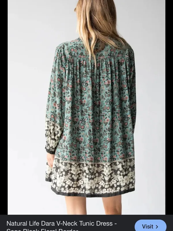 Natural Life Dara V Neck Tunic Dress Long Puff Sleeves Sage Green Floral Xl - Image 3