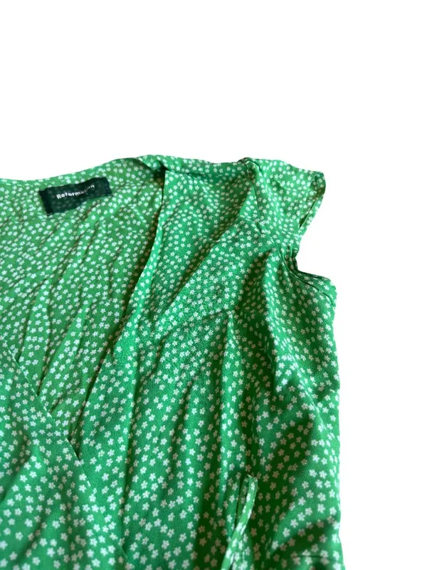 Reformation Dawn Mini Wrap Dress Green Floral Print Flowy Girly Party Size Small - Image 8