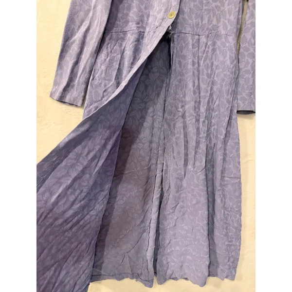 Earth Song Jacquard Leaf Maxi Dress Womens Large Periwinkle Long Sleeve Boho - Image 3