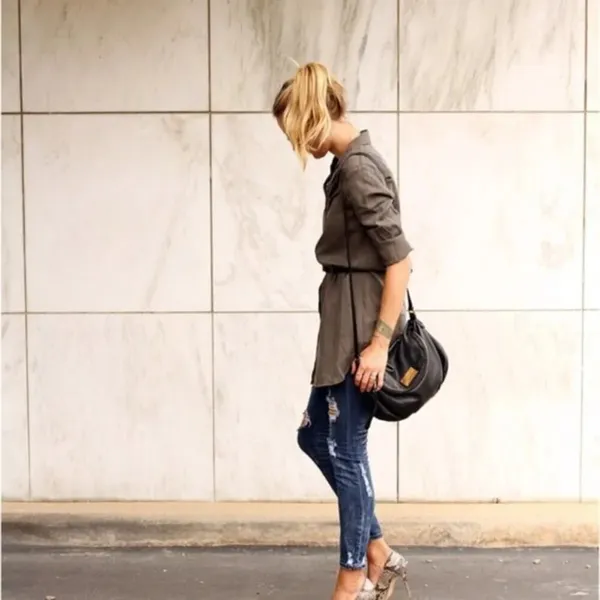 WAYF‎ Olive Green Long Sleeve Button Down Dress Small - Image 2