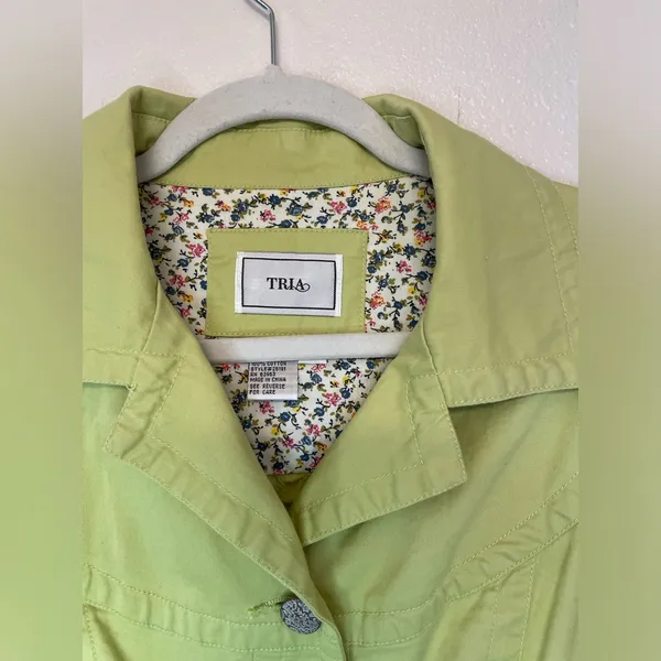 Vintage Tria Y2K Women's Light Green Cotton Jacket Size‎ M - Image 2