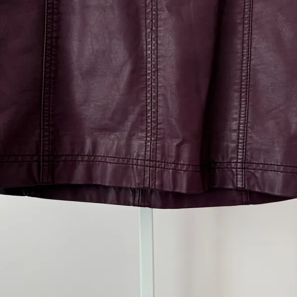 Free People sz 4 Purple‎ Faux Vegan Leather Mini Skirt Moto Plum Party Boho - Image 5