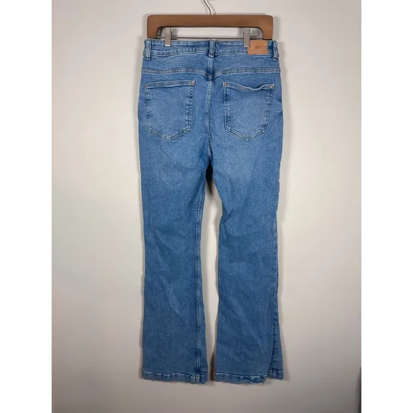 Zara Button Fly Jeans Women 10 Blue High Waisted Straight Leg Casual - Image 4
