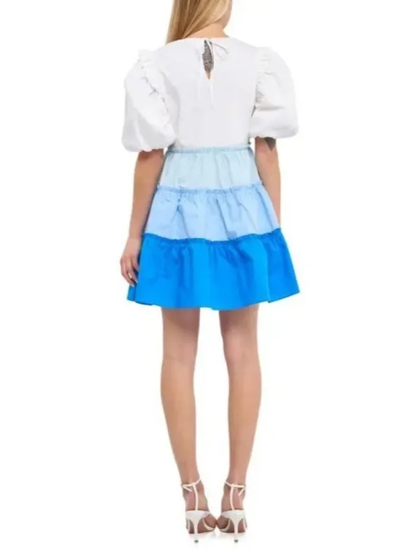 English Factory Colorblock Tiered Ruffled Mini Dress M Blue White Ombre Ruffle - Image 4