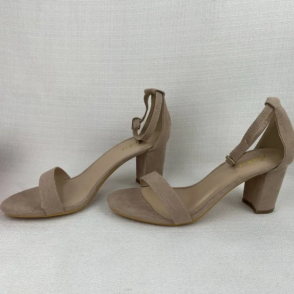 Ankis Women’s Open Toe Ankle Ng Sandal Nude Numeric 9‎ Suede Chunky Heel New! - Image 4