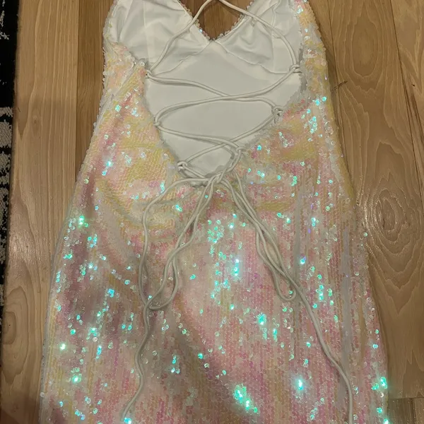 Superdown Tamia Lace-Up dress in Opal Iridescent. Size Small. - Image 4